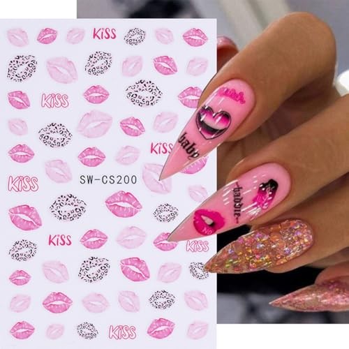 Valentine’s Day Nail Art Stickers Pink Sexy Lips Nail valentines style1