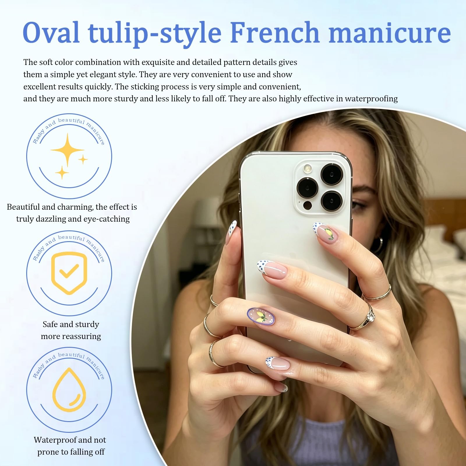 Press On Nails – Almond Fake Nails – French Tip False Nails Press ons – Trans…