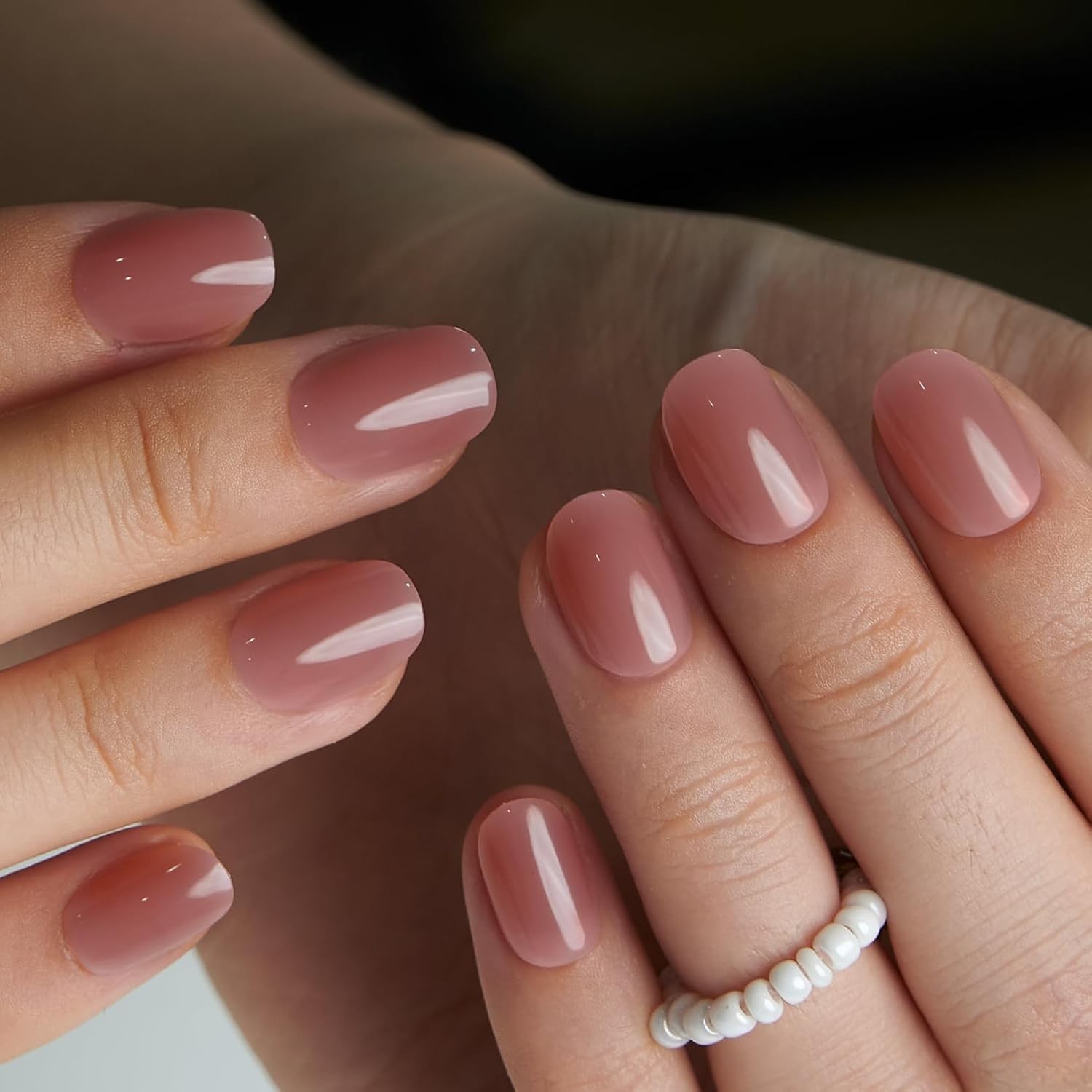 Extra Short Oval Press On Nails, Nude Peach Pink, Soft Gel | 32PCS 16 Sizes,