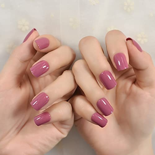 Rose Pink Press On Nails – Square Short False Nails for Women & Girls