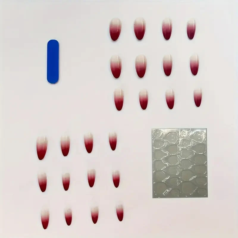 24pcs Almond Shape Press On Nails, Middle Length Drop Shaped Gradient Red False