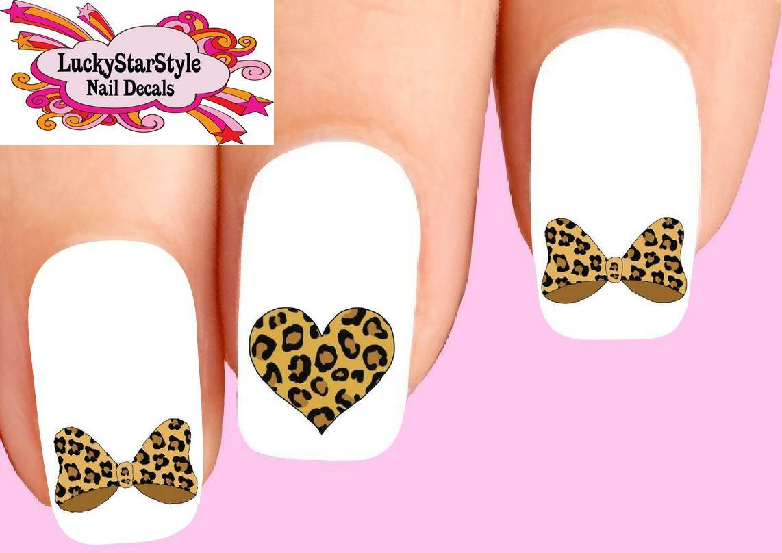 Waterslide Nail Decals Set of 20 – Leopard Heart & Bow Assorted