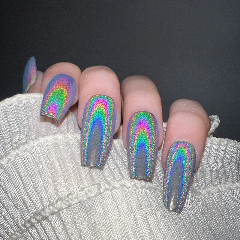 Unicorn Nail Chrome Powder Pink Rainbow Aurora Effect Nails NEW Upgraded Pigment