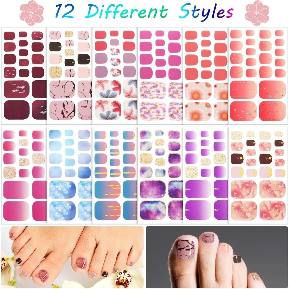 264 Pieces Nail Art Stickers Kit, Self-Adhesive Full Nail Wraps with Glitter