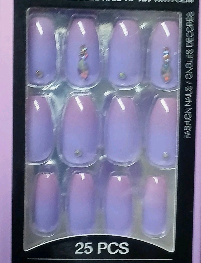 L.A. Colors Fashion Nails 24 Glue On Nails Medium Length Coffin Tip*Purple Ombre