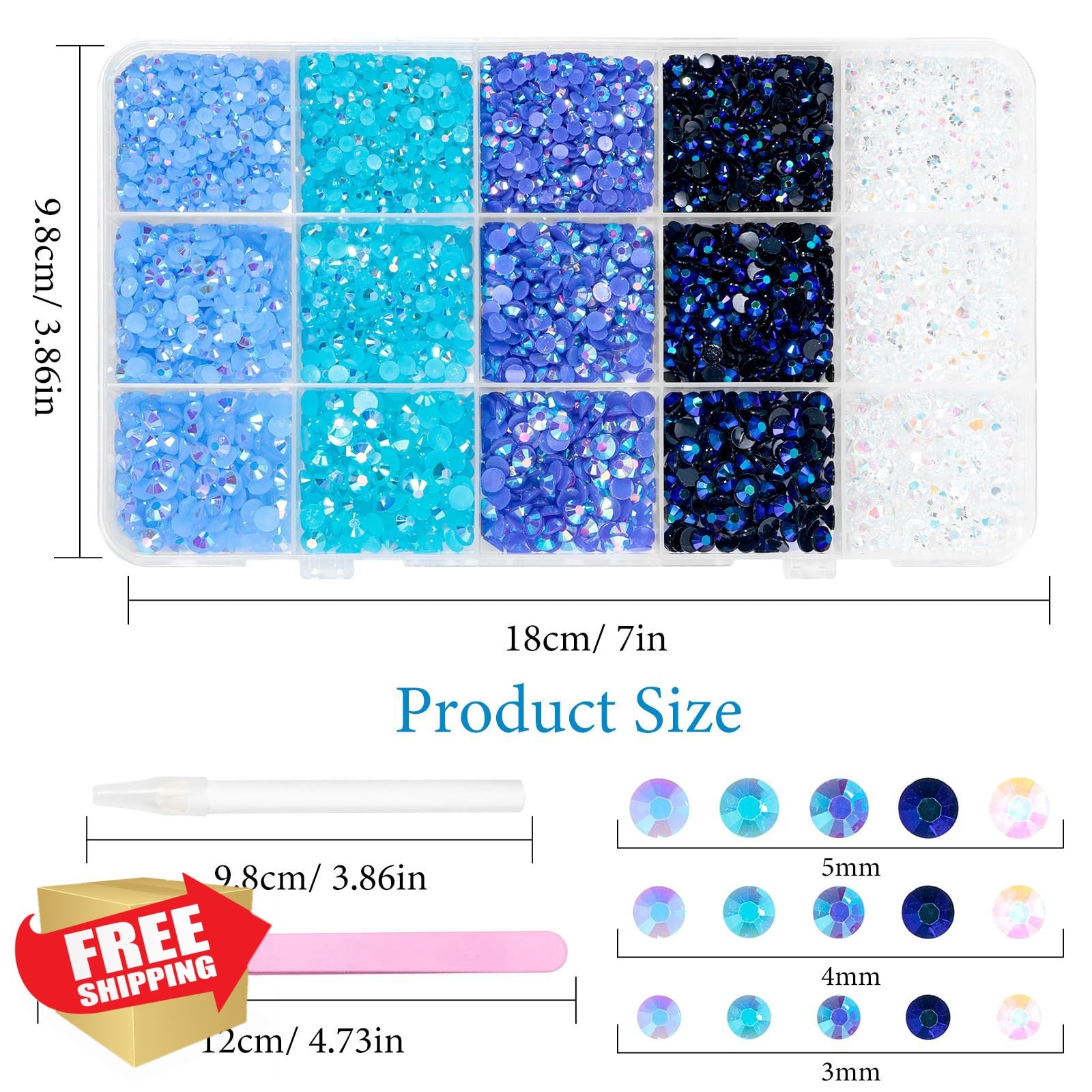 12000 Pcs Resin Jelly Rhinestones Blue Flatback Gems Crafting Multi Sizes
