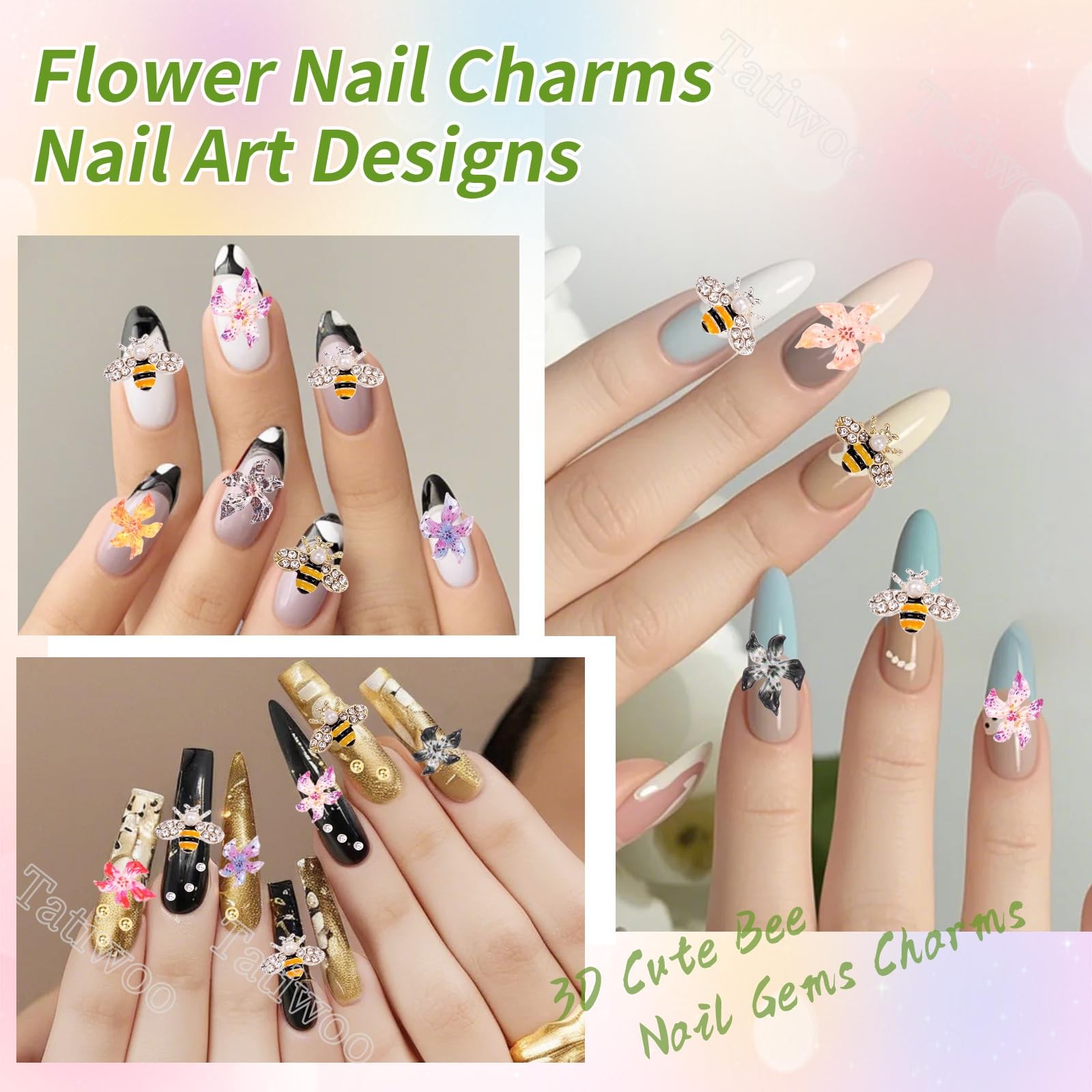 108 Pcs Flower Nail Charms, 3D Hawaii Flower for Nails Butterfly Bee Nail Gem…