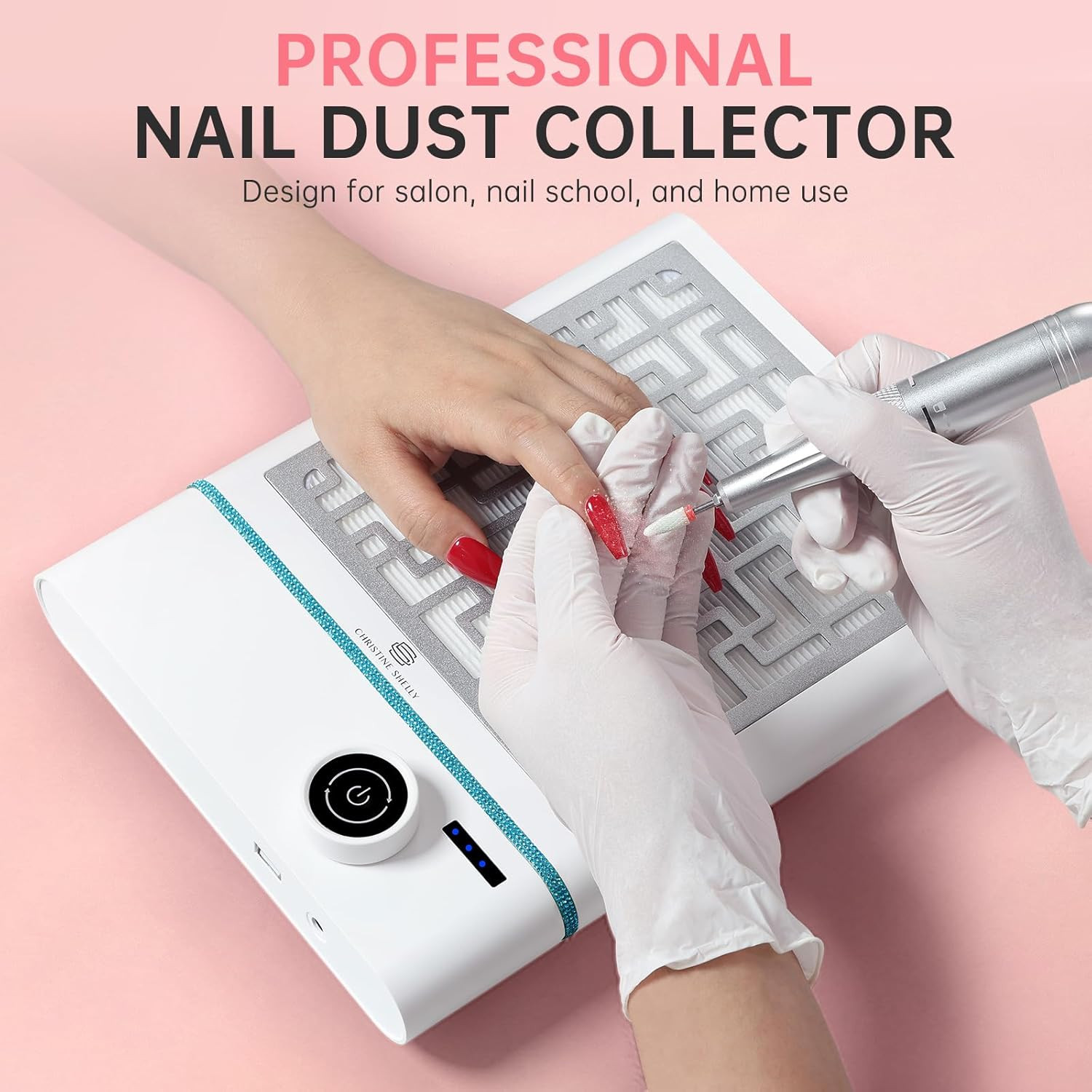 Nail Dust Collector, Bling Diamond Cordless Rechargeable 5000RPM Vacuum Nail Tec