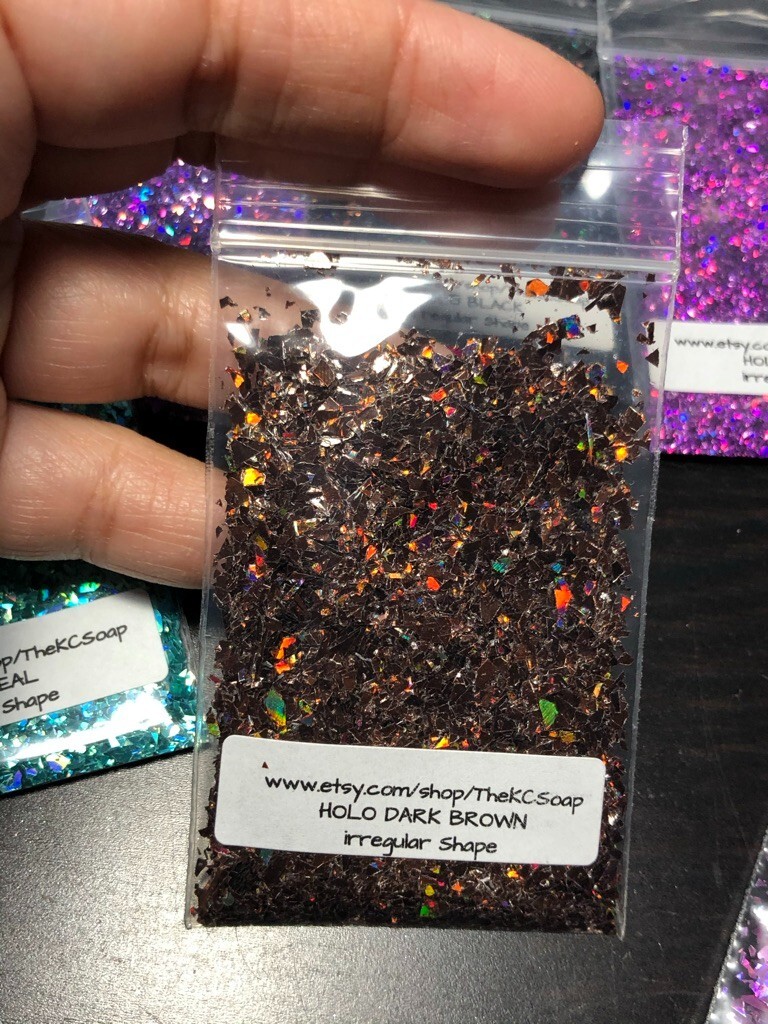 50g Solvent Resistant IRREGULAR CUT SHAPE Glitter HOLO DARK BROWN ART Nail Craft