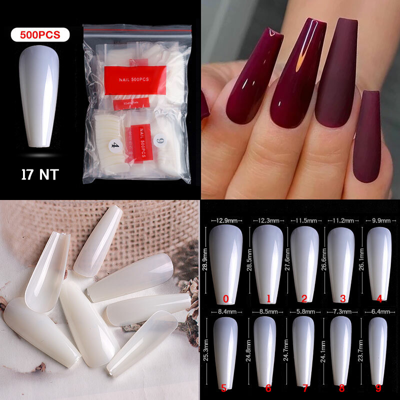 500Pcs French Acrylic False Nail Tips Coffin Stiletto Almond Nails Natural Clear