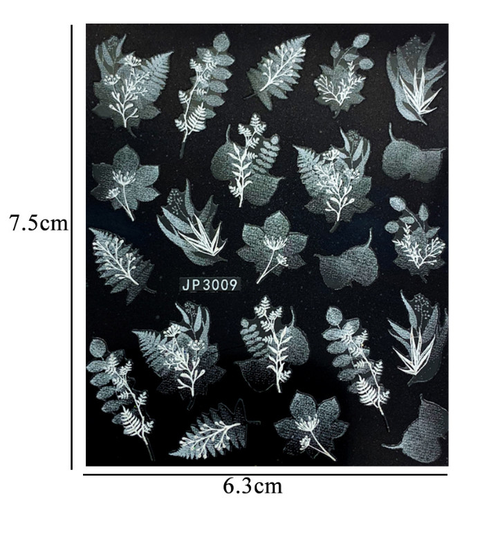 5D Embossed Snowflake Butterfly Rose Flowers Nail Stickers White Decals DIY NH14
