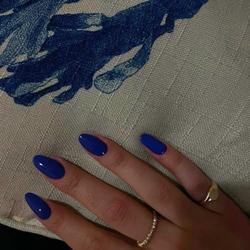 Royal Blue Almond False Nails – 24 Pieces – Press-On – Glossy Royal Blue