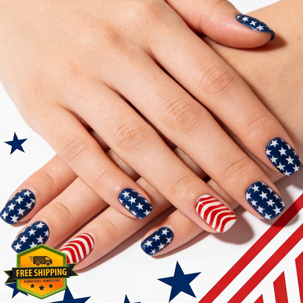 Rdntbeu 4th of July Press on Nails Style-27