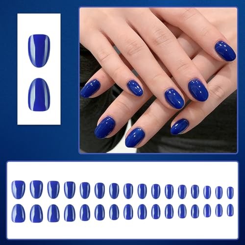 Dark Blue Press On Nails – Short Almond Fake Nails – Full Cover False Nails09