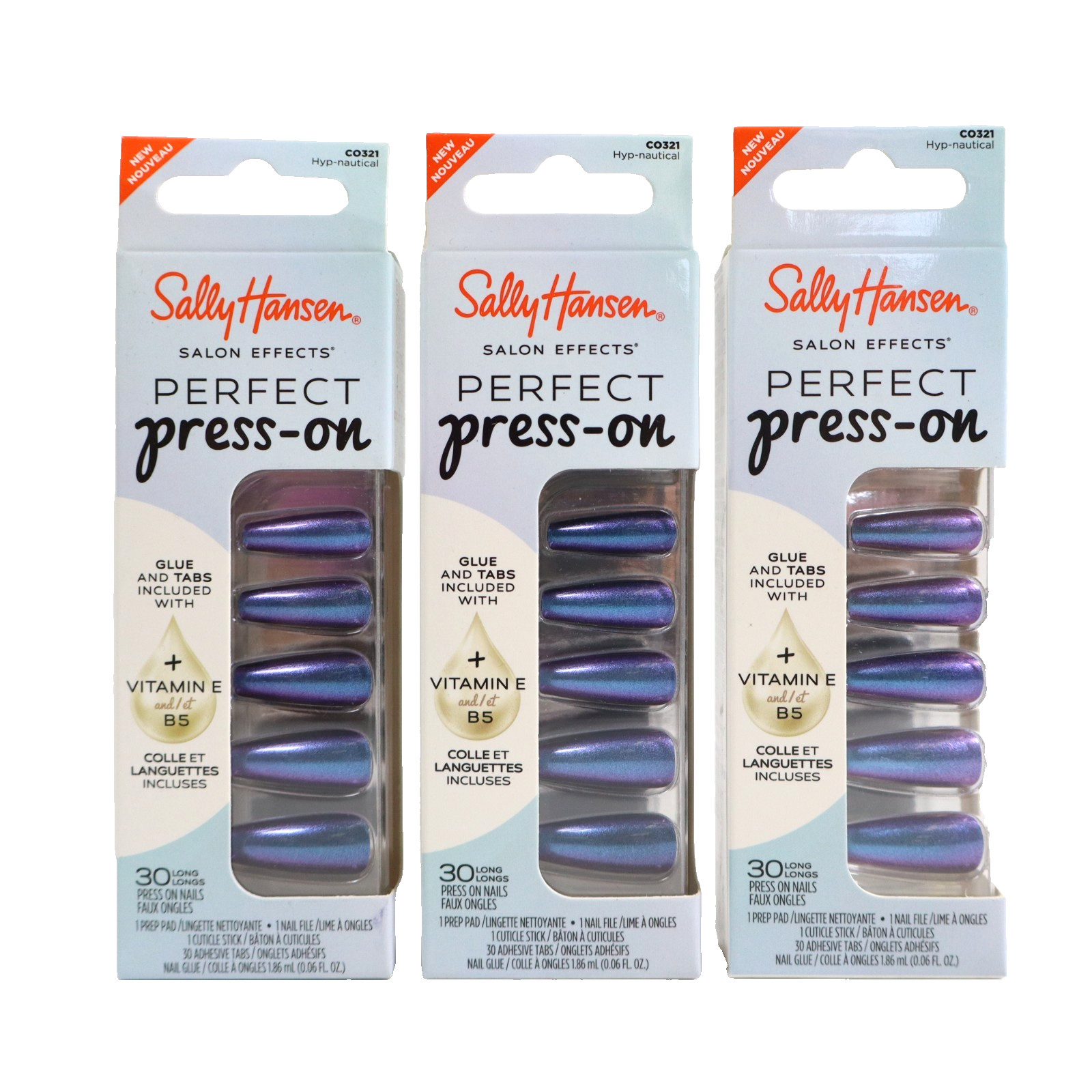 3 PACK Sally Hansen Salon Effects Perfect Press On Nails, Hyp-nautical CO321