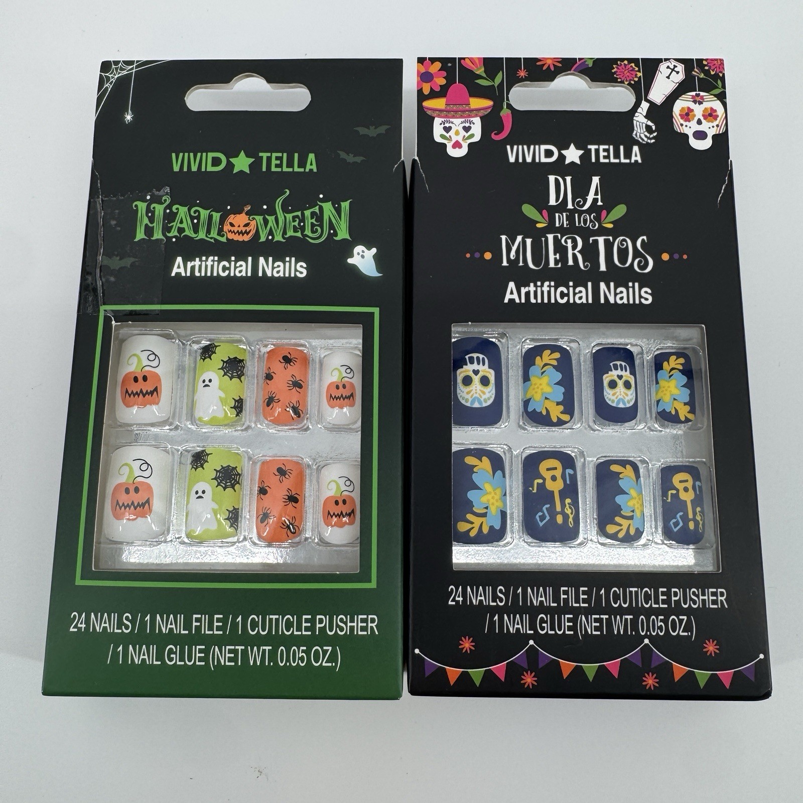 Lot 2 -24 Pk Halloween & Dia De Los Muertos Square Oval Shape Press On Nails