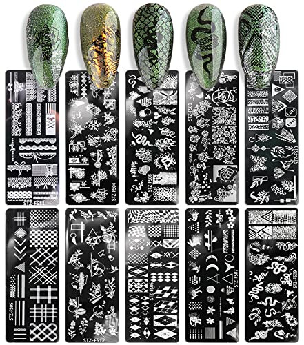 10 Pieces Nail Stamping Plate Abstract Nail Stamps Flower Geometry Snake Lace