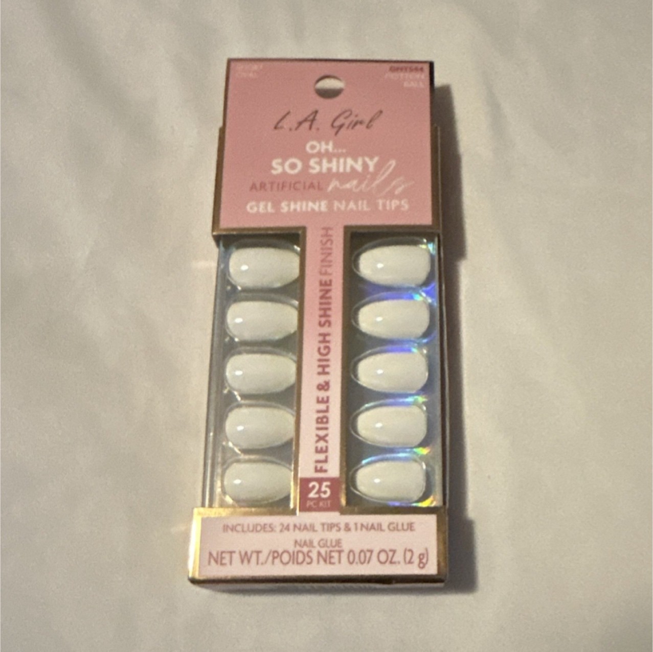 L.A. Girl Artificial Nails White Shiny Gel Plastic 24 Tips Nail Glue GNT554