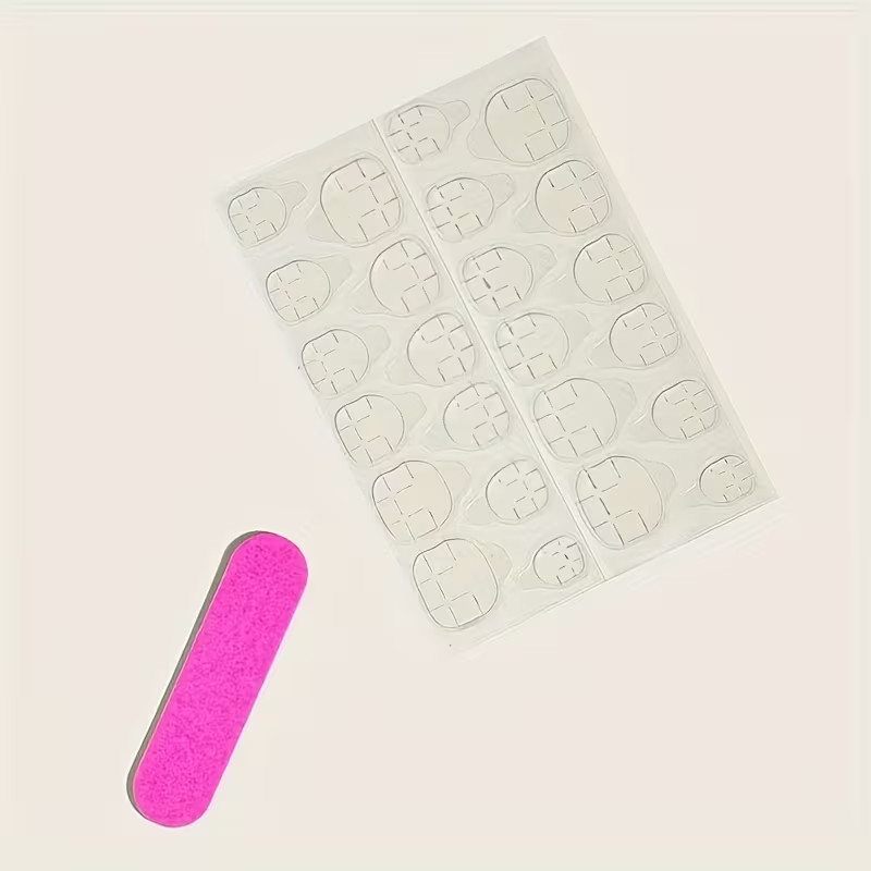 24pcs Short Oval Press-On Nails, Pink & Yellow Daisy Design, Purple French Tips