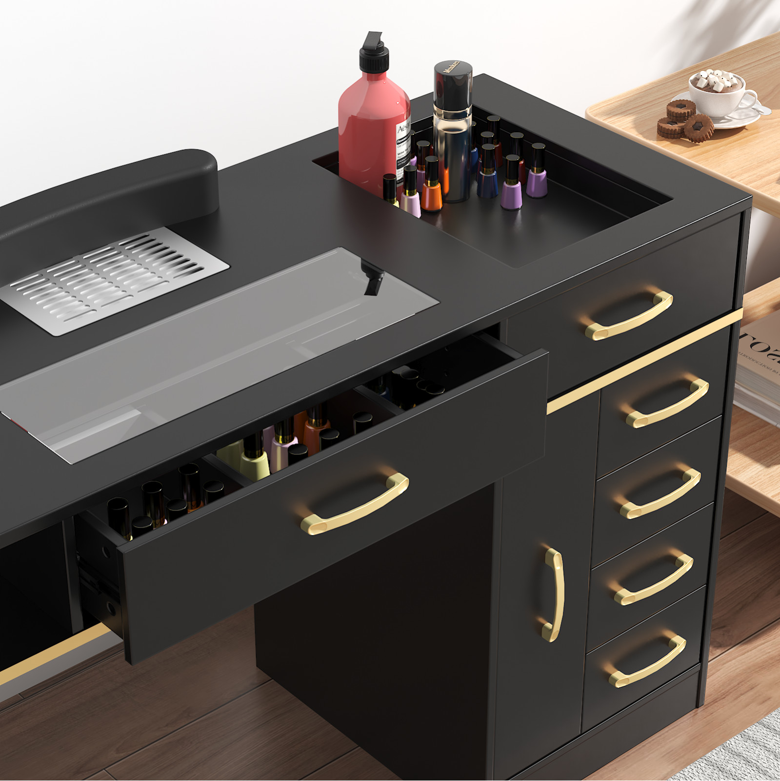 OROFULL Manicure Table, Professional Nail Desk with Storage Drawers, Black