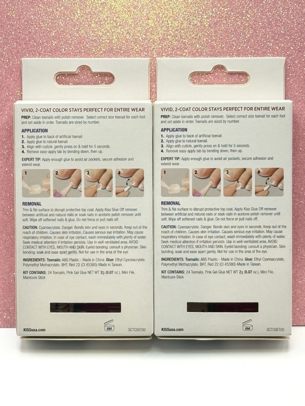 Kiss Salon Color Press-On Toenails Pedicure Soft Pink Shiny 87589 Lot Of 2
