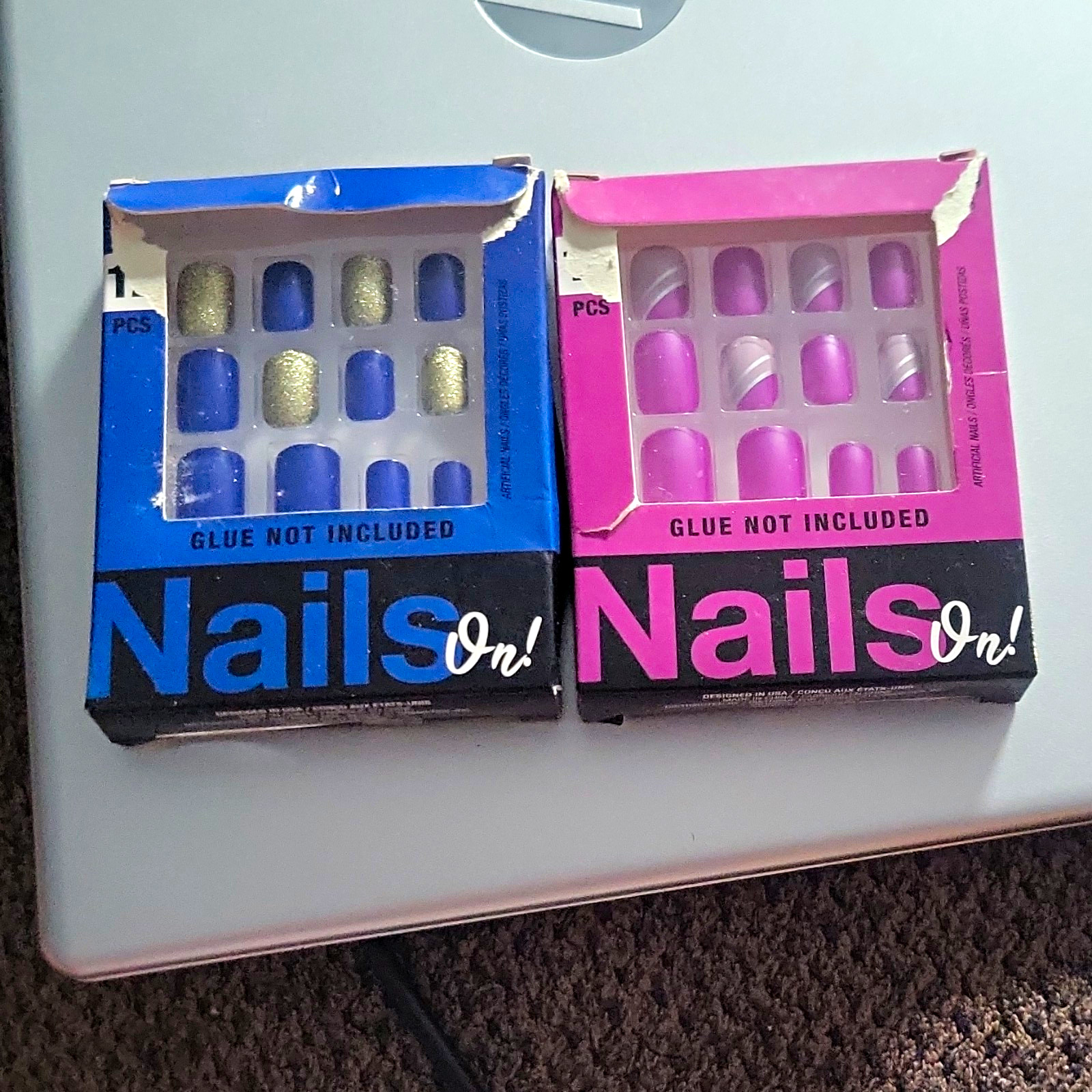 Nails On! Press-On Nails Blue/Silver And Purple Bundle No Glue