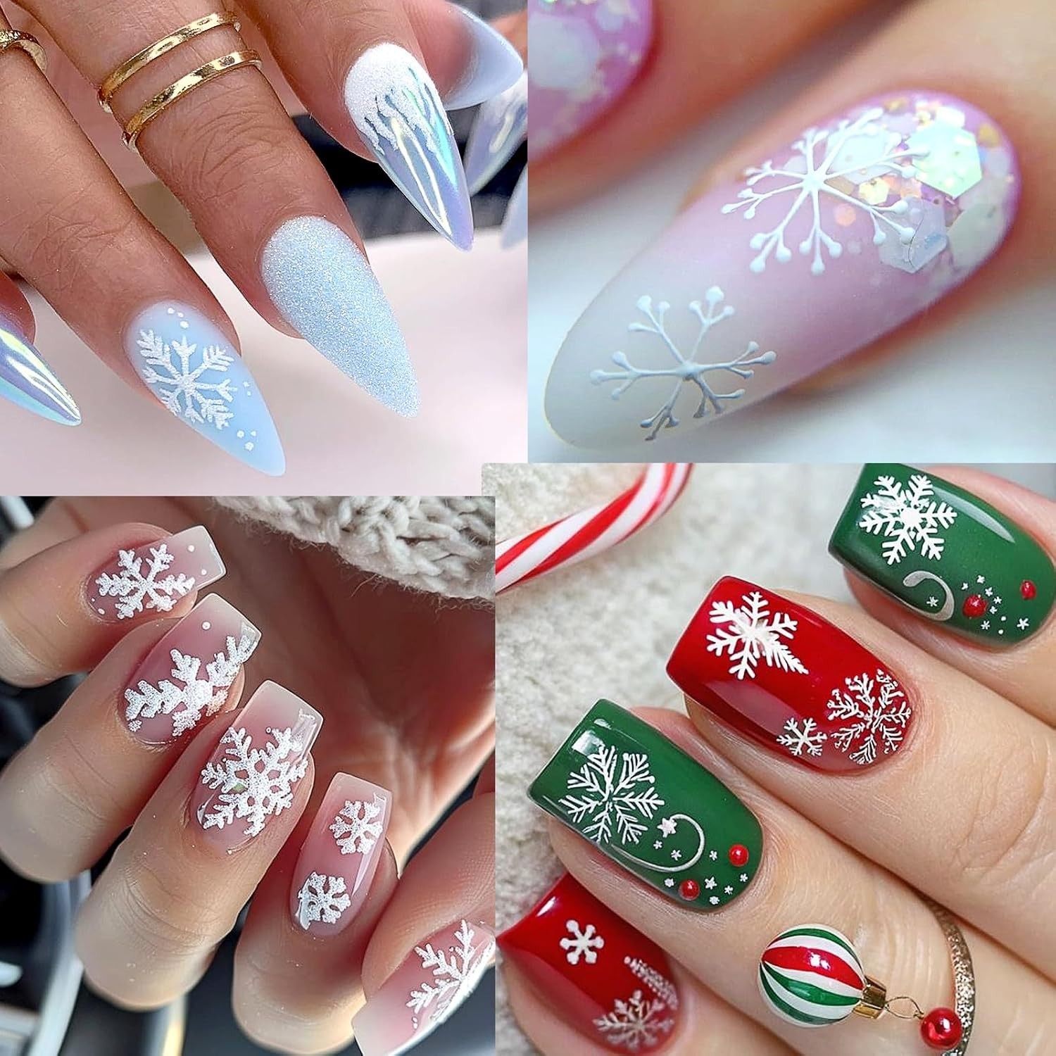 Nail Art Supplies: 8 Sheets of Winter Stickers with Snowflakes and Bells