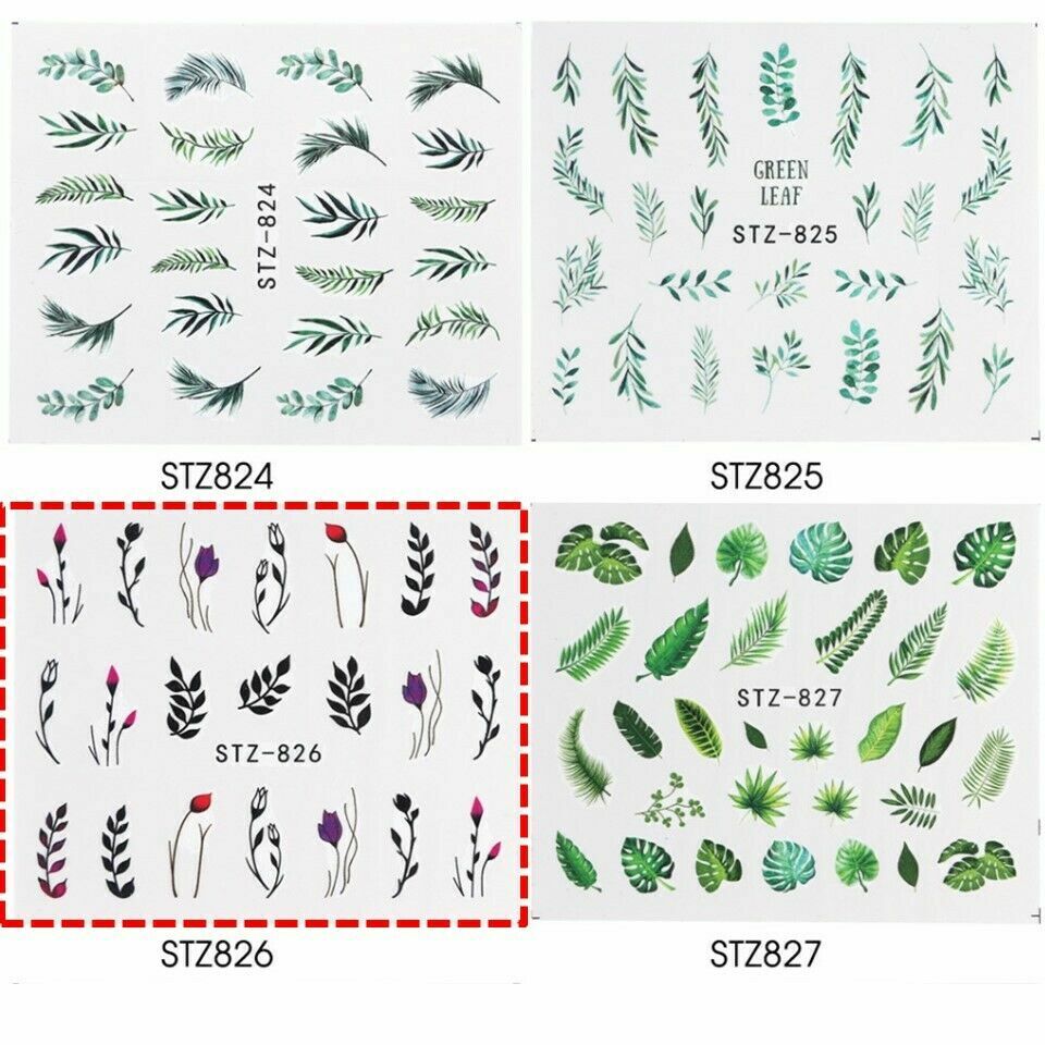29 Sheets Nail Art Stickers Transfer Decal Leaf Flower Butterfly Watercolor NS10