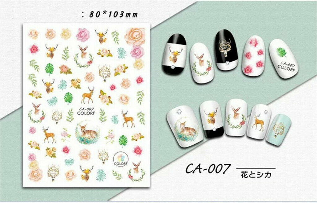 Nail Art 3D Decal Stickers Rabbit Cat Deer Flower Fruit Totoro NS30