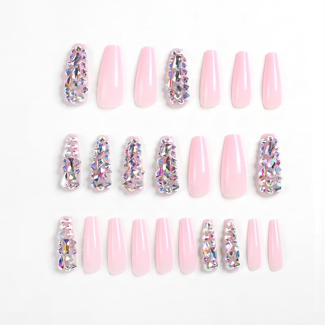 Luxurious 3D Crystal Press on Nails Long Coffin False General,24, ZS Style-8