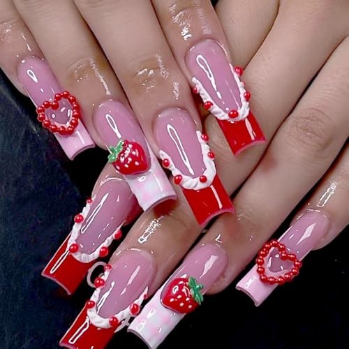 100pcs 3D Pink Red Strawberry Flower Nail Charms Camellia Rose Cherry