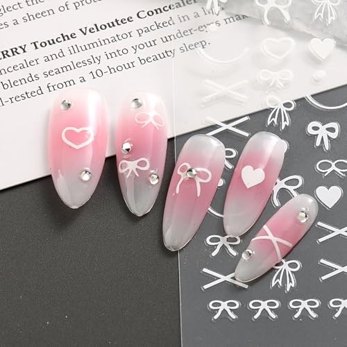 Valentines Heart Nails Stickers Cute 3D Bow Love Nails Heart Gift Dots Design