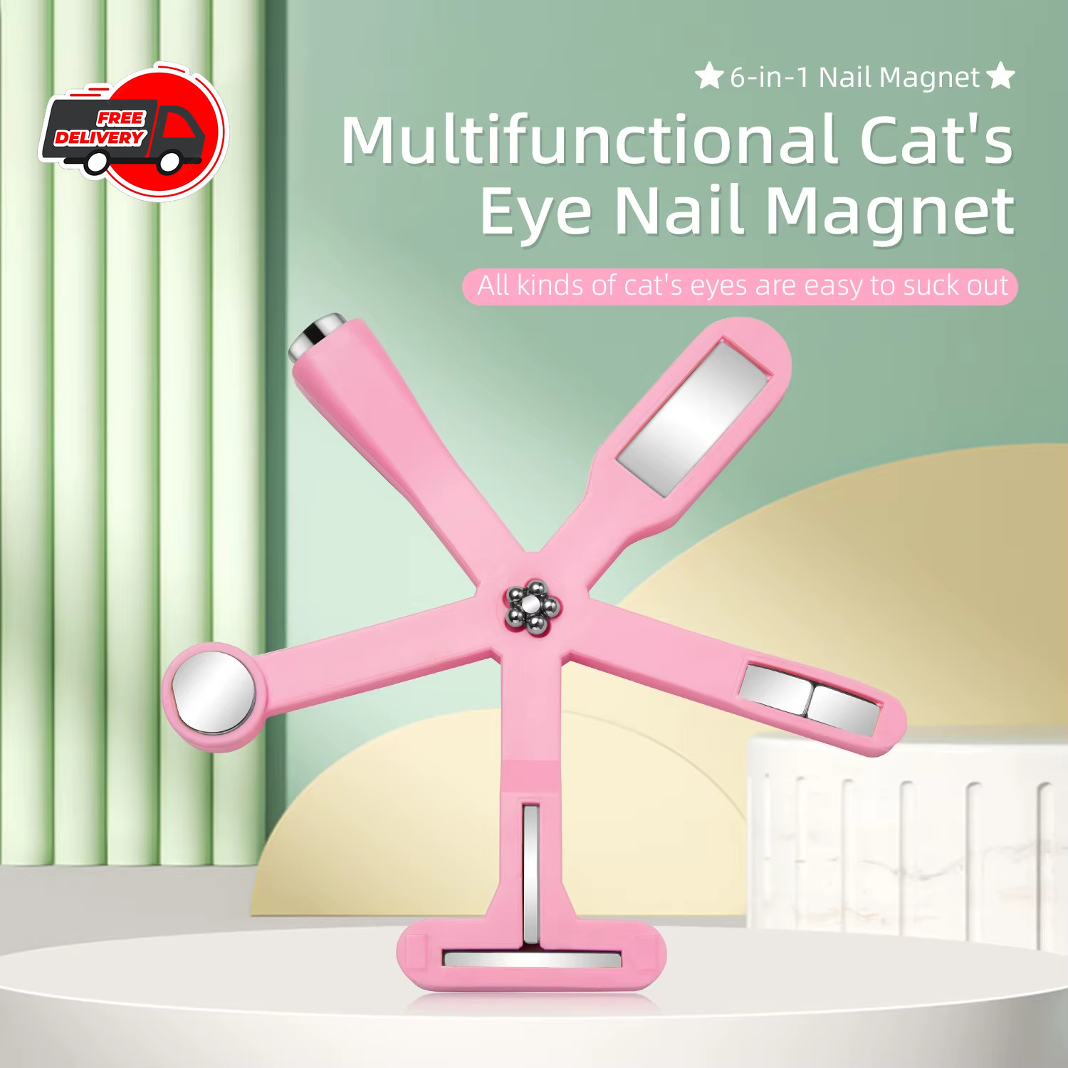6-in-1 Cat Eye Nail Magnetic Stick Cross Board UV Gel Nail Tool Shiny Art Decals