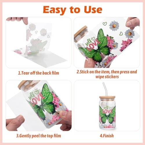 UV DTF Cup Wraps for Glass Cups 16 oz, 10 Sheets Cup Rub on Transfers for Crafts