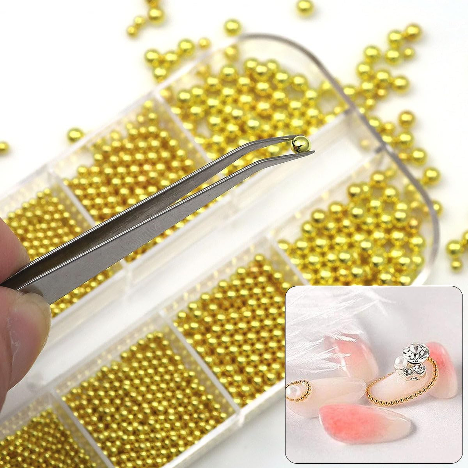 Nail Art Decoration Kit Gold Caviar Beads for Nails 6 Sizes Jewelry Making