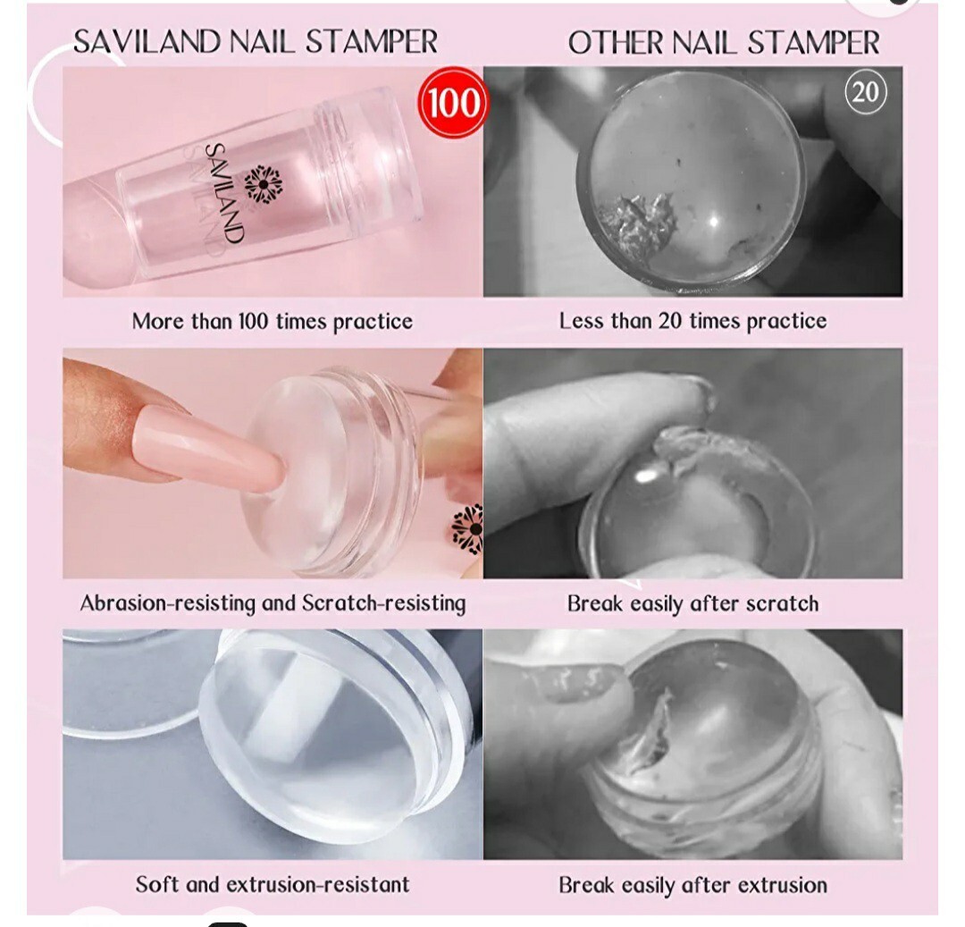 Saviland French Tip Nail Stamp – 4PCS Nail Art Stamper Kit Clear Silicone Nai…