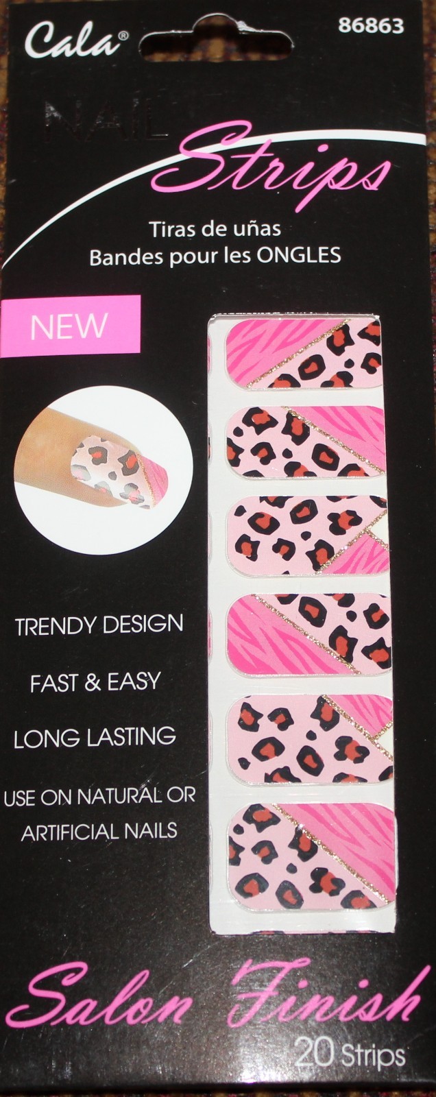 20 Cala Orange leopard & pink zebra nail strips for natural or artificial Nails