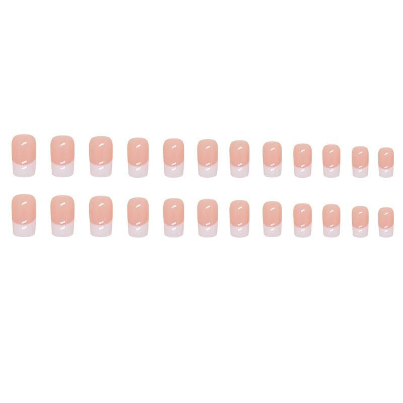 24PCS White French Tip Press on Nails Short Square Fake Nails Pink french-3