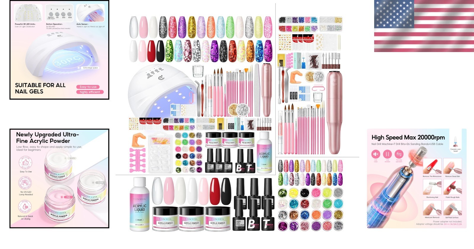 Complete Acrylic Nail Kit with U V Light and Drill
