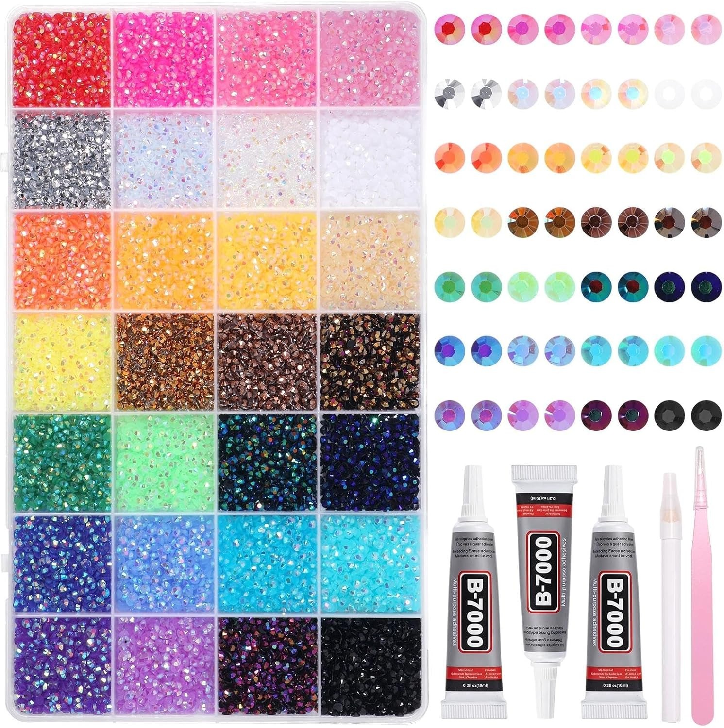 32000Pcs Rhinestones Bedazzling Kit with Tools, 3mm Color Resin Rhinestones for