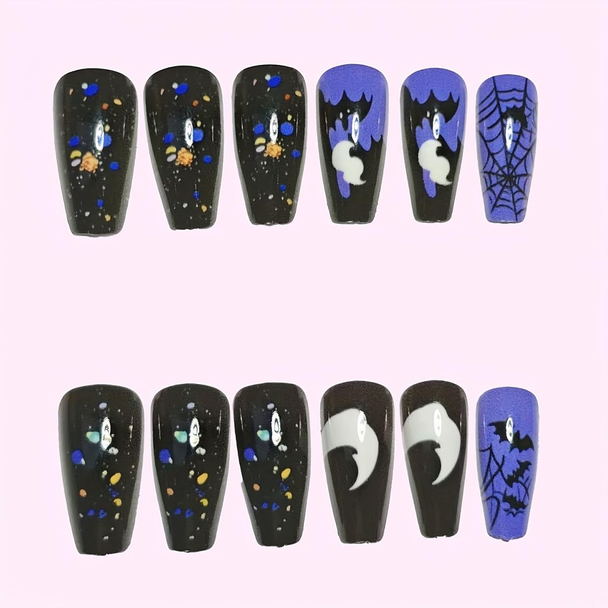 24Pcs Halloween Press on Nails Medium Square Black Fake Nails Coffin Nail Art…