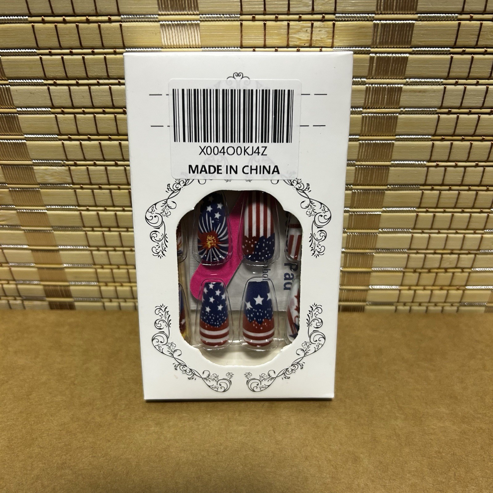 American Flag Press On Nail Set with Free Custom Beads – 24pcs False Nails