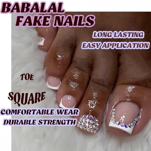 Press on Toenails Short, White French Tip Toenail Press Ons Square ANjzj210-00