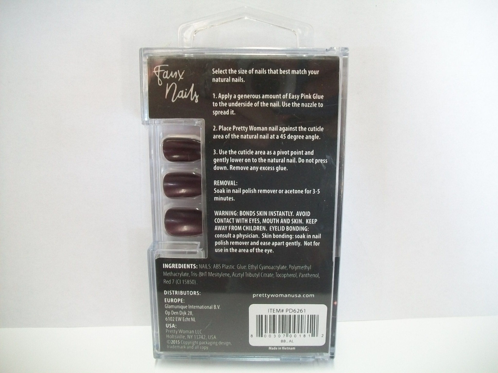 Pretty Woman Faux Nails #PD6261 Burgundy and Burgundy with Glitter
