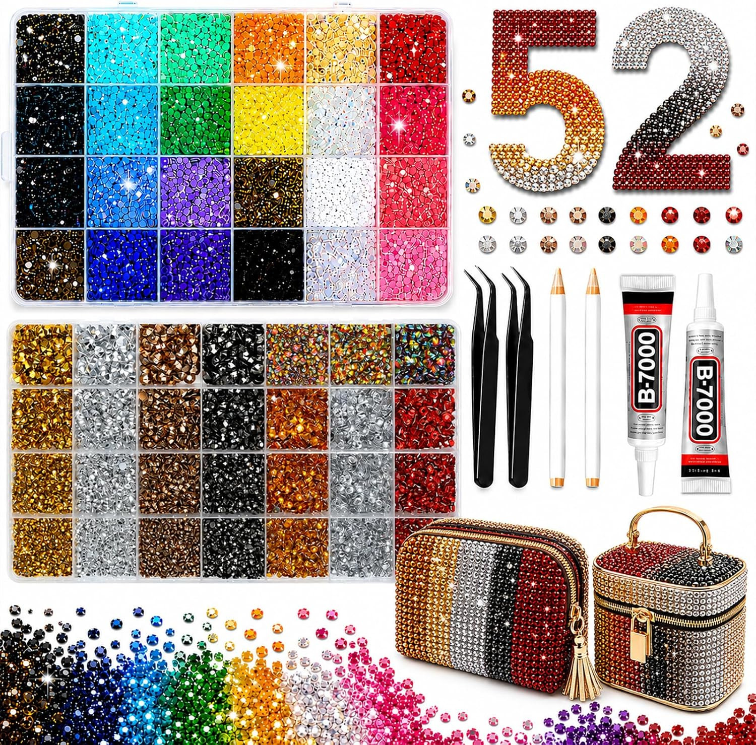 52000 Pcs of Jelly Rhinestones for Bedazzling Kit,3/4/5/6Mm Multicolor Resin Fla