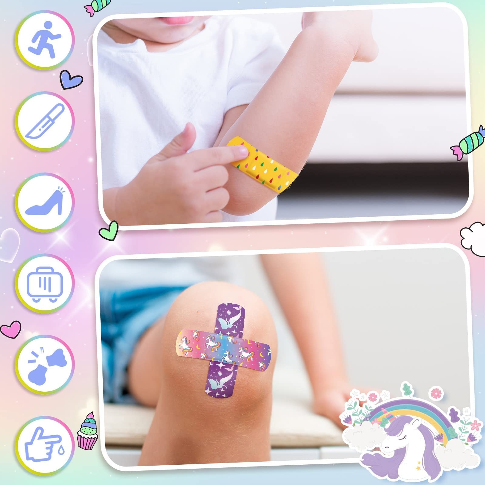 Panelee 120 Pcs Kids Bandages Bulk Cute Cartoon Flexible Waterproof Breathabl…