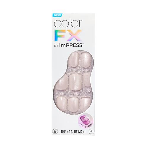 KISS No Glue Mani Press-On Nails, Color FX, Rebel’, Light White, Short Size,