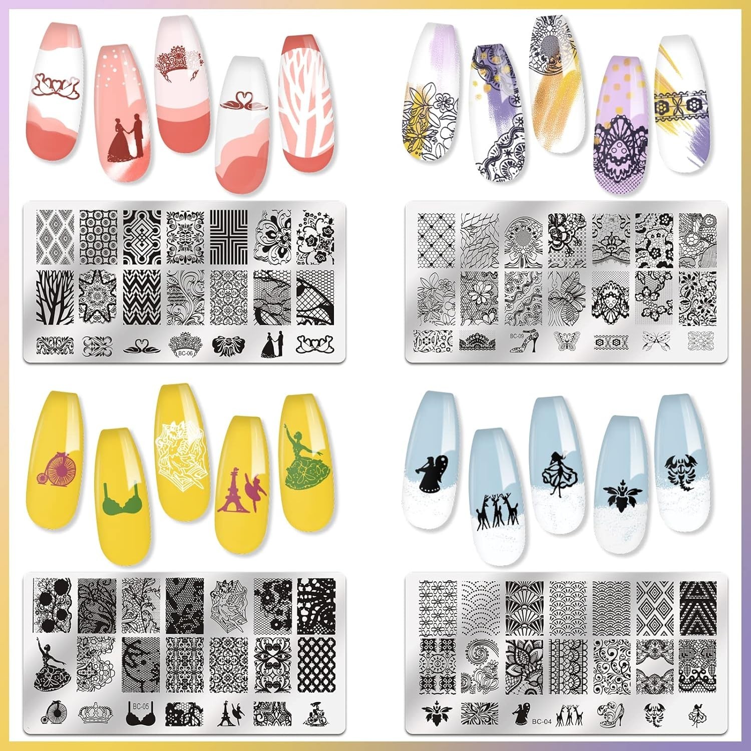 Complete 5-Piece Nail Stamping Set: Plates, Stamper & Scraper for DIY Designs