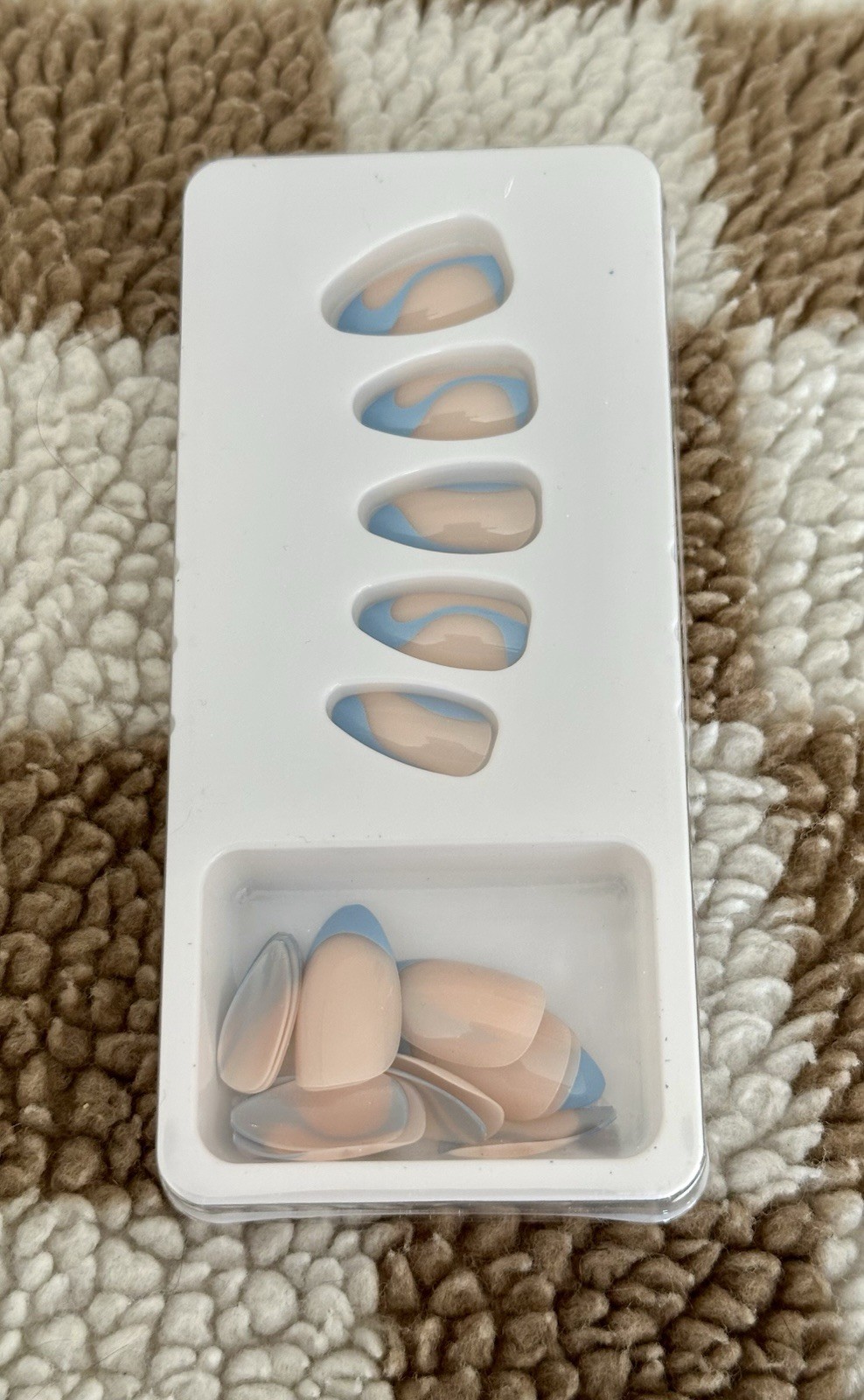 💙Press On Nails Nude Pink Blue Swirl French Tip 24pc Reusable Glam Set✨