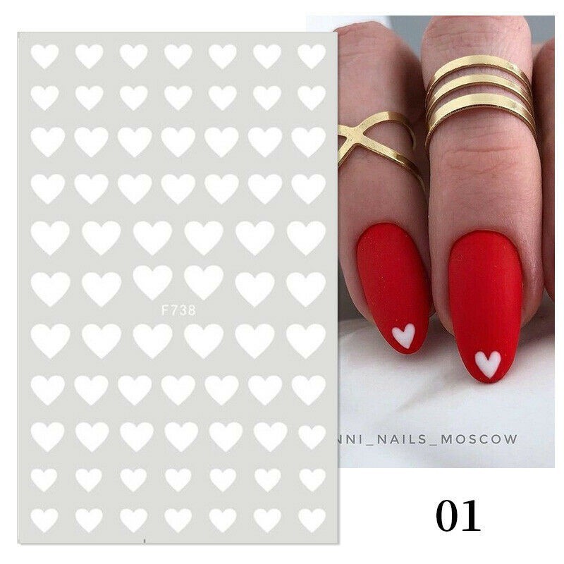 DIY Nail Stickers Love Heart Nail Art Manicure Black White Red Design Decals 3D